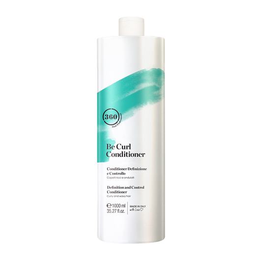 Large white 360 Be Curl Conditioner bottle with a turquoise label