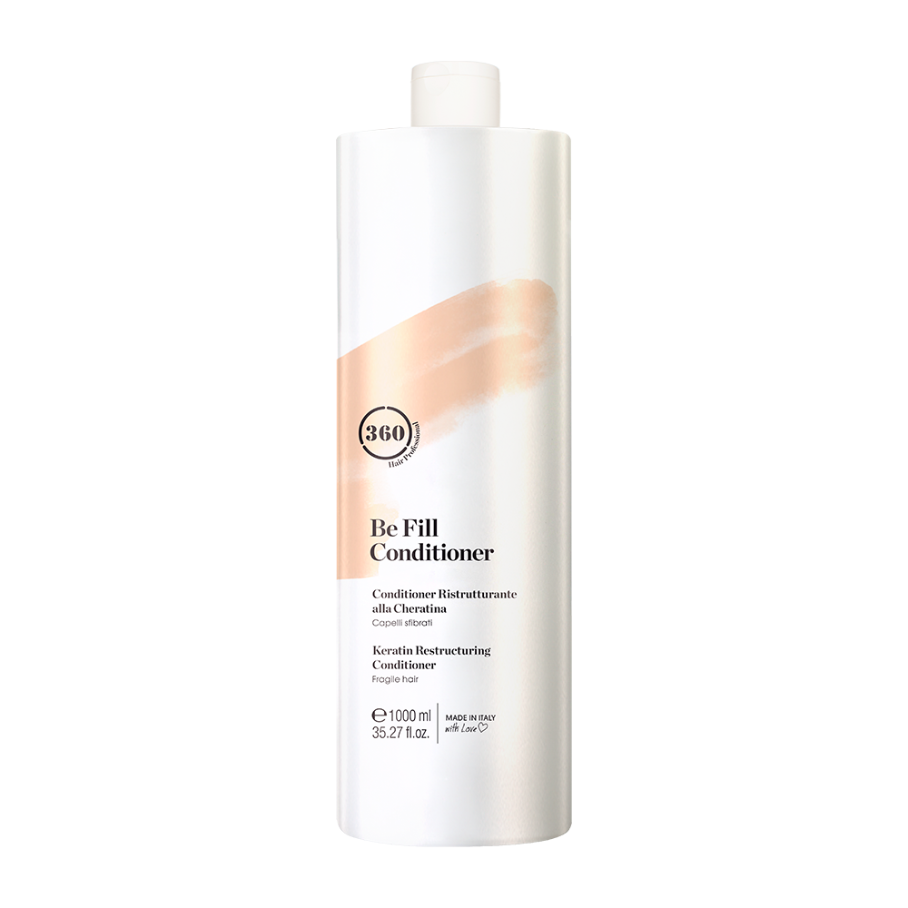Large white 360 Be Fill Conditioner bottle with a peach label