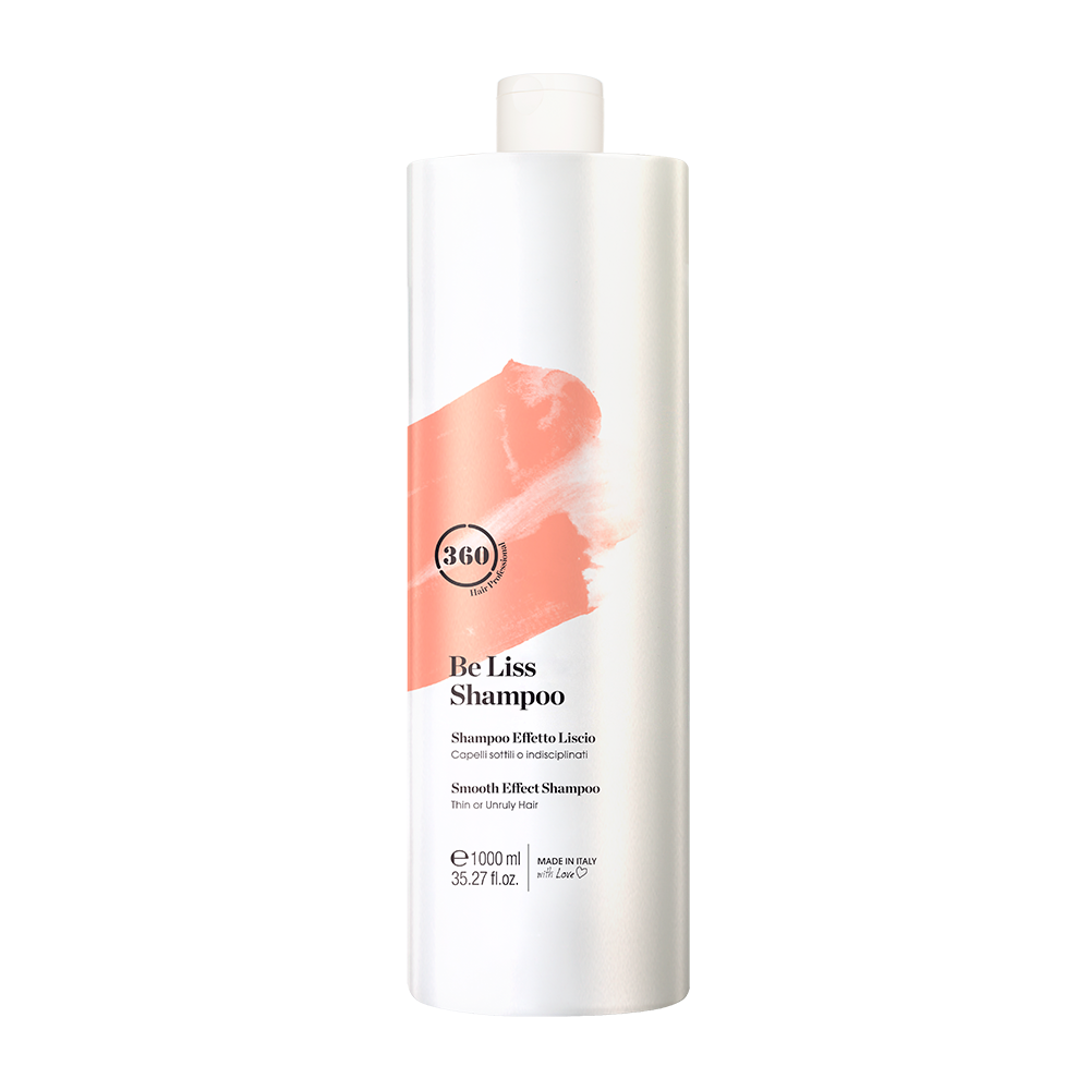 Large white 360 Be Liss Shampoo bottle with a coral label