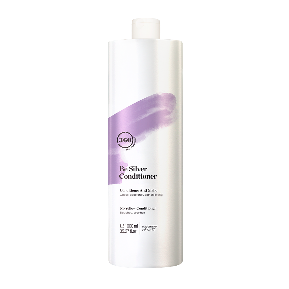 Large white 360 Be Silver Conditioner bottle with a purple label