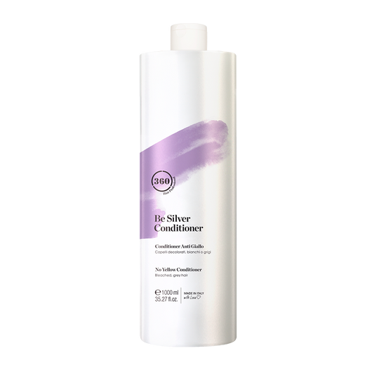 Large white 360 Be Silver Conditioner bottle with a purple label