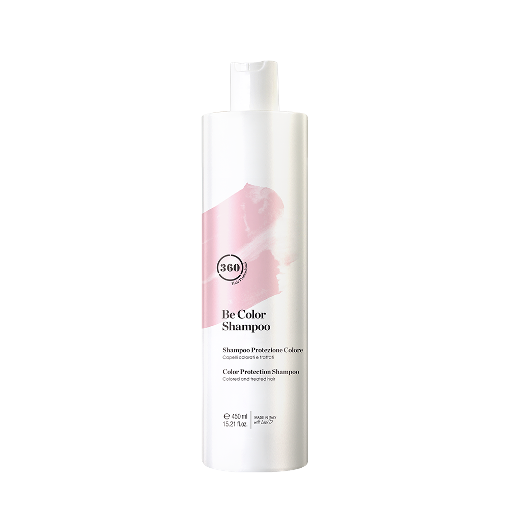 White 360 Be Color Shampoo bottle with a pink label