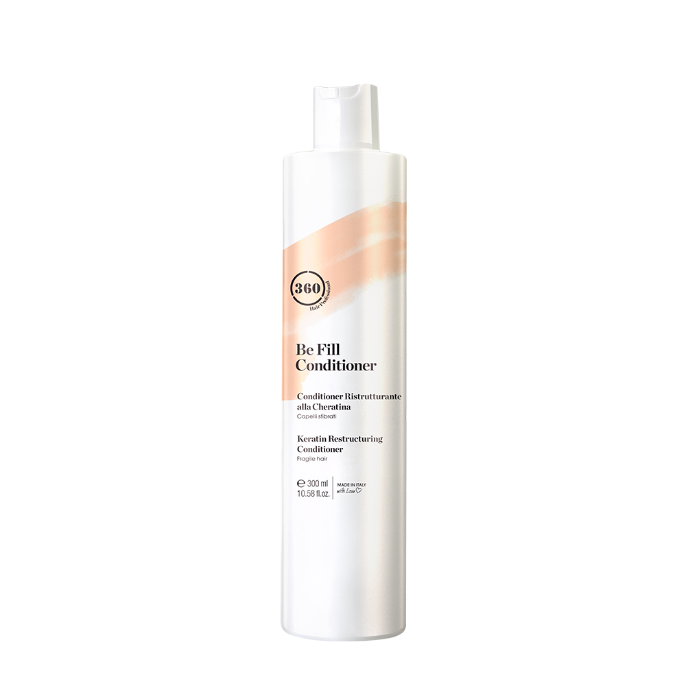 White 360 Be Fill Conditioner pump bottle with a peach label