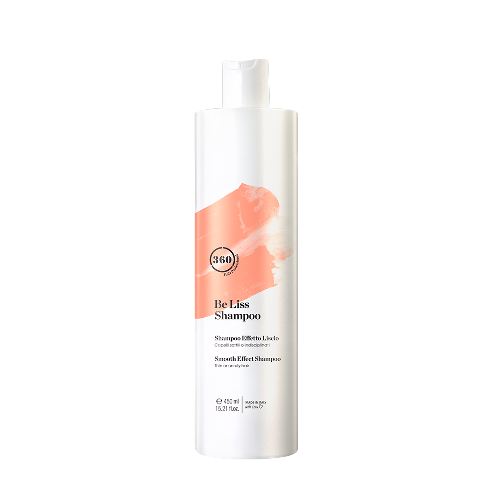 White 360 Be Liss Shampoo bottle with a coral label