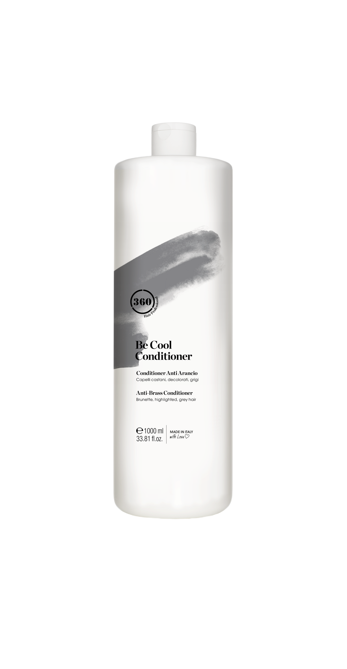 Large white 360 Be Cool Conditioner bottle with a gray label
