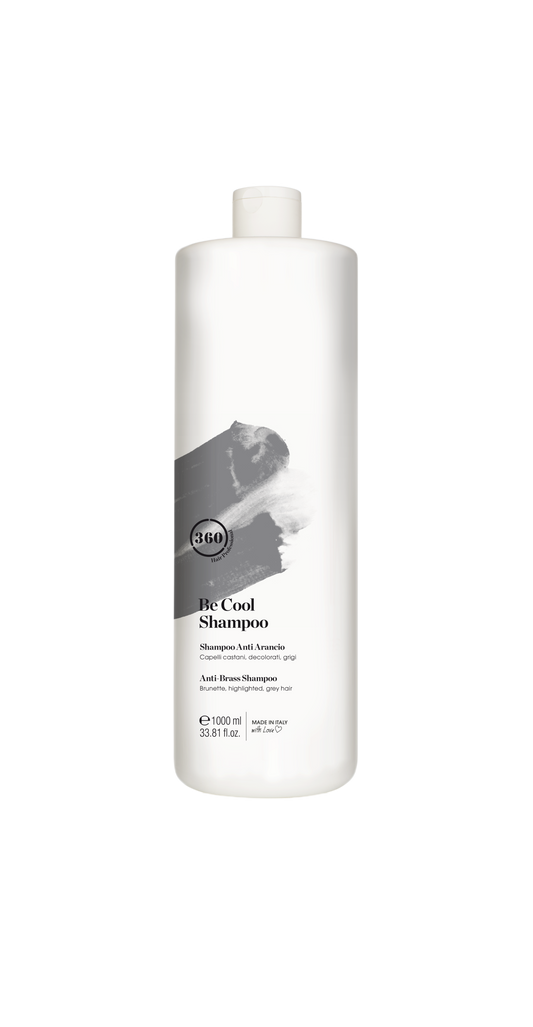 Large white 360 Be Cool Shampoo bottle with a gray label